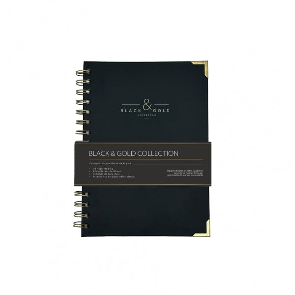 Cuaderno Wire-o A5 Liso Black & Gold - DOHE
