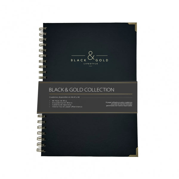 Cuaderno Wire-o A4 Liso Black & Gold - DOHE