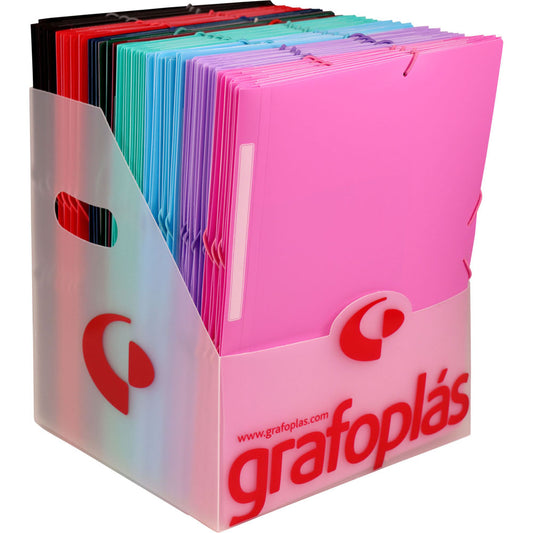 EXPOSITOR 50 CARPETAS A4 CON GOMAS PP SURTIDO - GRAFOPLAS