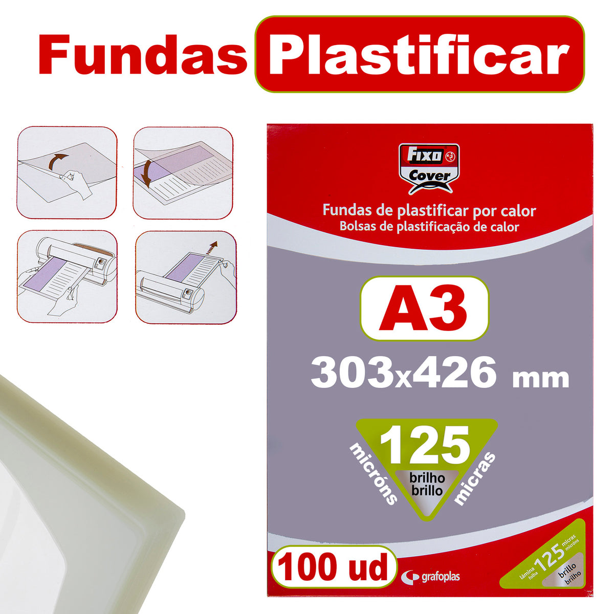 CARTERAS PLASTIFICAR C/100UD A3 125MC - GRAFOPLAS