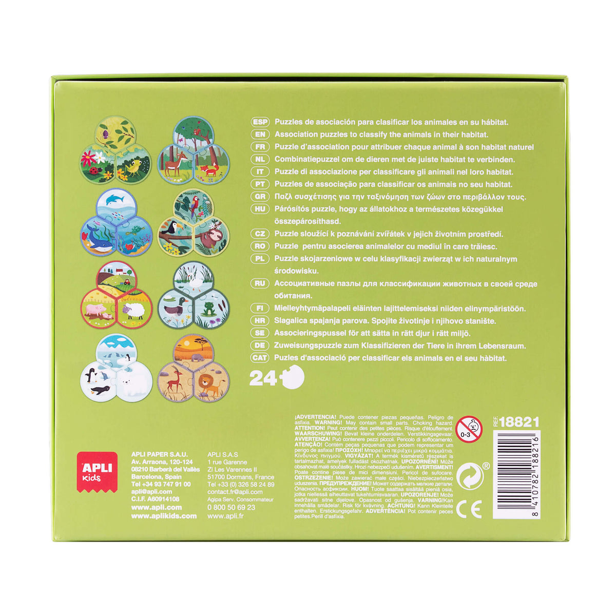 PUZZLE TRIO ANIMALES Y SU HABITAT 24U - APLI