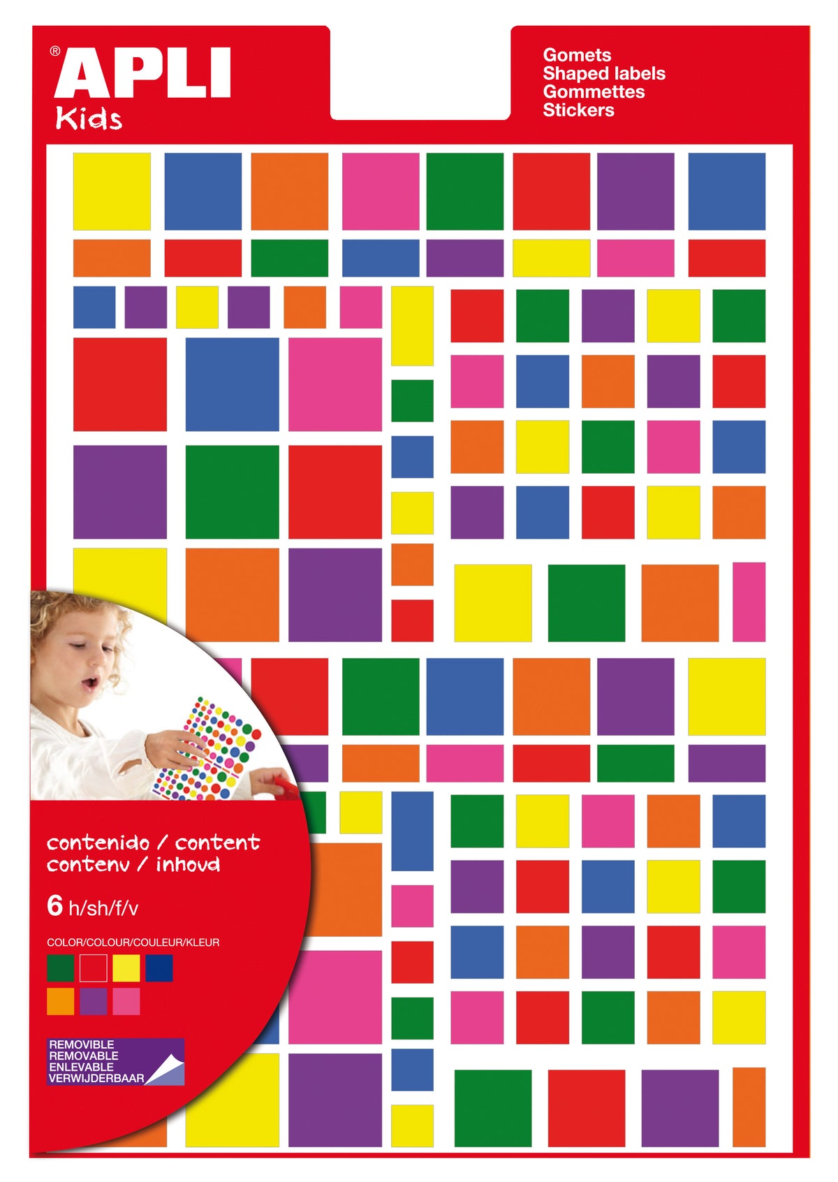 SOBRE GOMETS MULTICOLOR 6H CUADRADOS - APLI