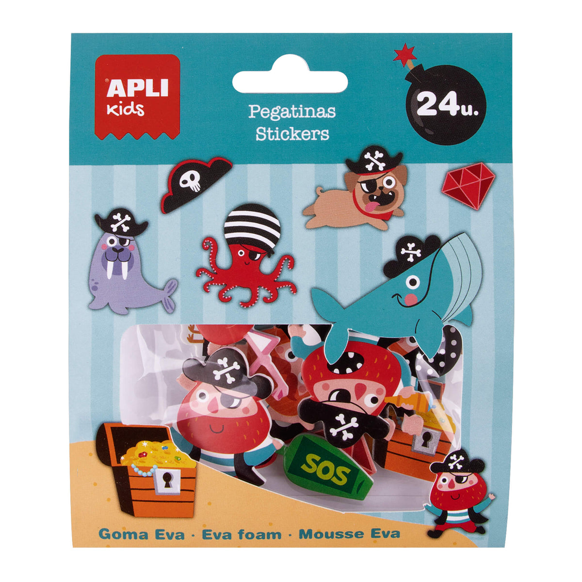 FIGURAS ADHESIVAS GOMA EVA PIRATAS 24UDS - APLI