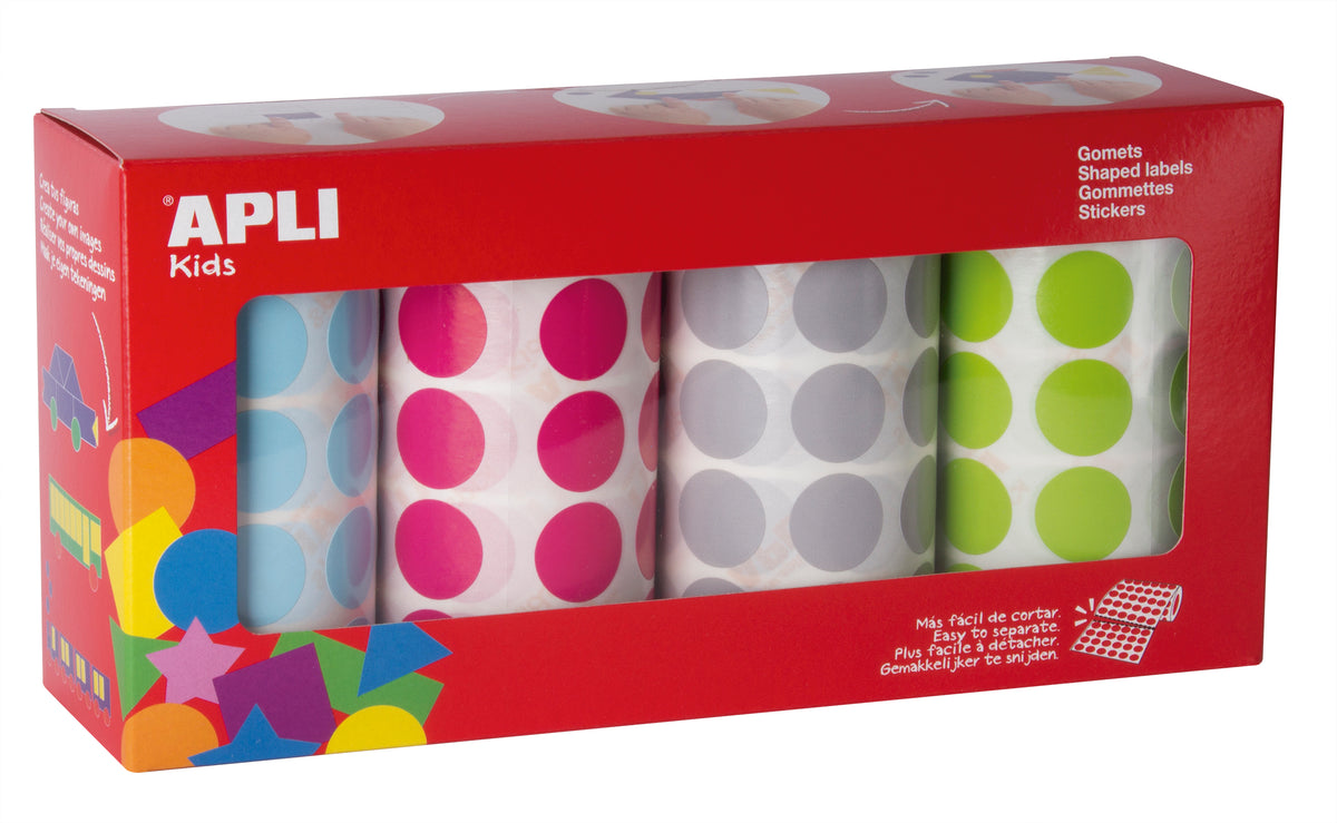 PACK 4 ROLLOS GOMETS REDONDOS 20MM SURTIDOS - APLI