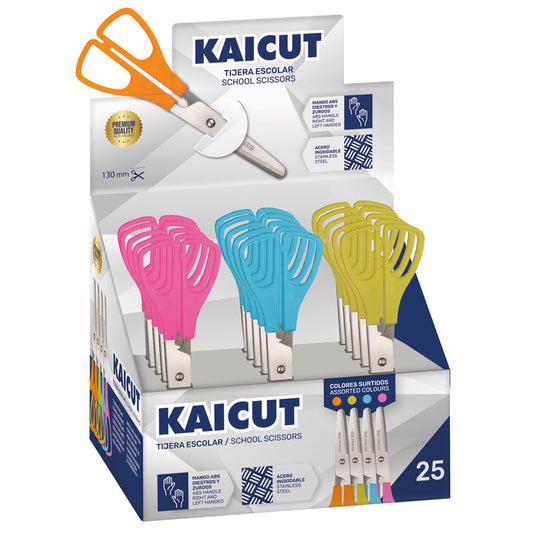 Tijera escolar Kaicut 130 mm. Expositor de 25 unidades