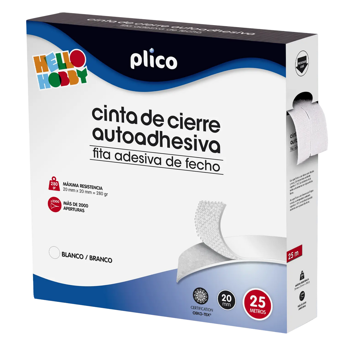 CREMALLERA TEXTIL ADHESIVA BLANCA 25M - PLICO
