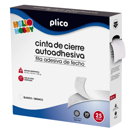CREMALLERA TEXTIL ADHESIVA BLANCA 25M - PLICO